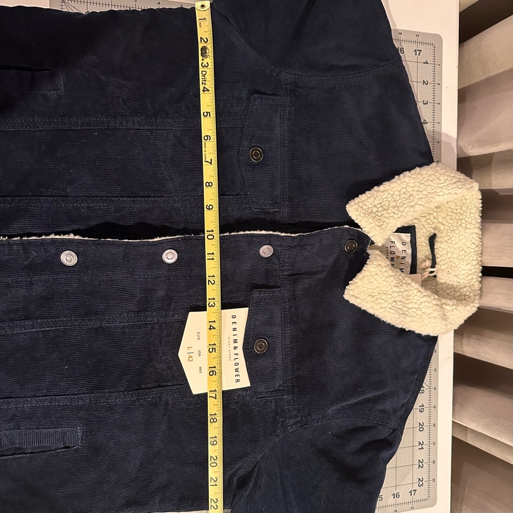 Denim and Flower Navy Corduroy Jacket with Sherpa Collar - Picture 8 of 9